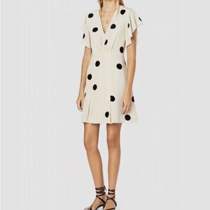 10 Crosby Derek Lam Ivory & Black Polka Dot V Neck Ruffle Sleeve Dress